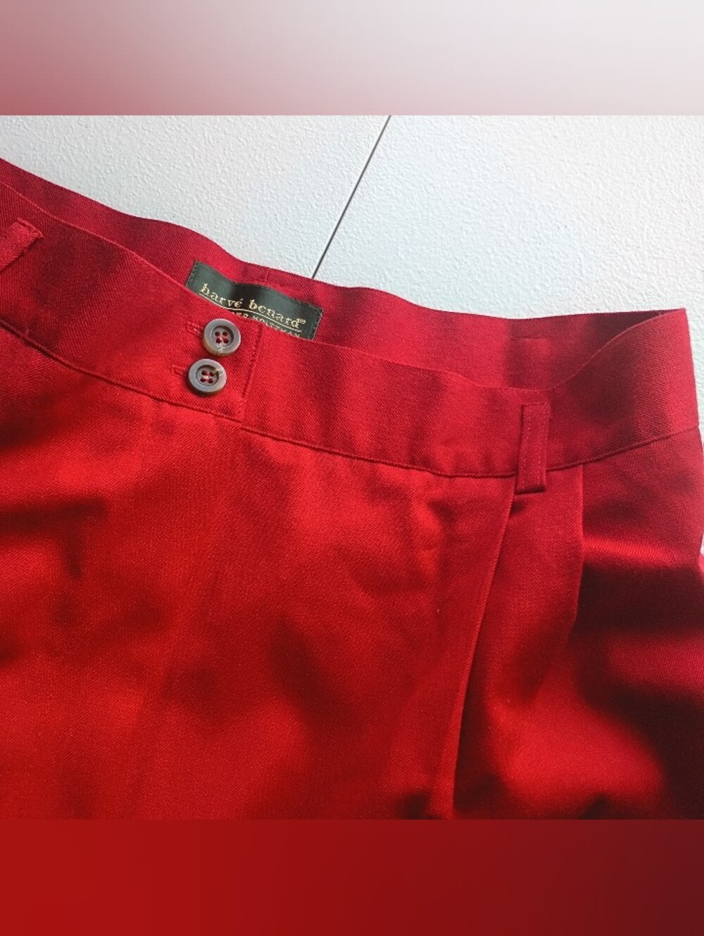 Harve Bernard Red High-Waist Tailored Trousers 100% Wool Size 14